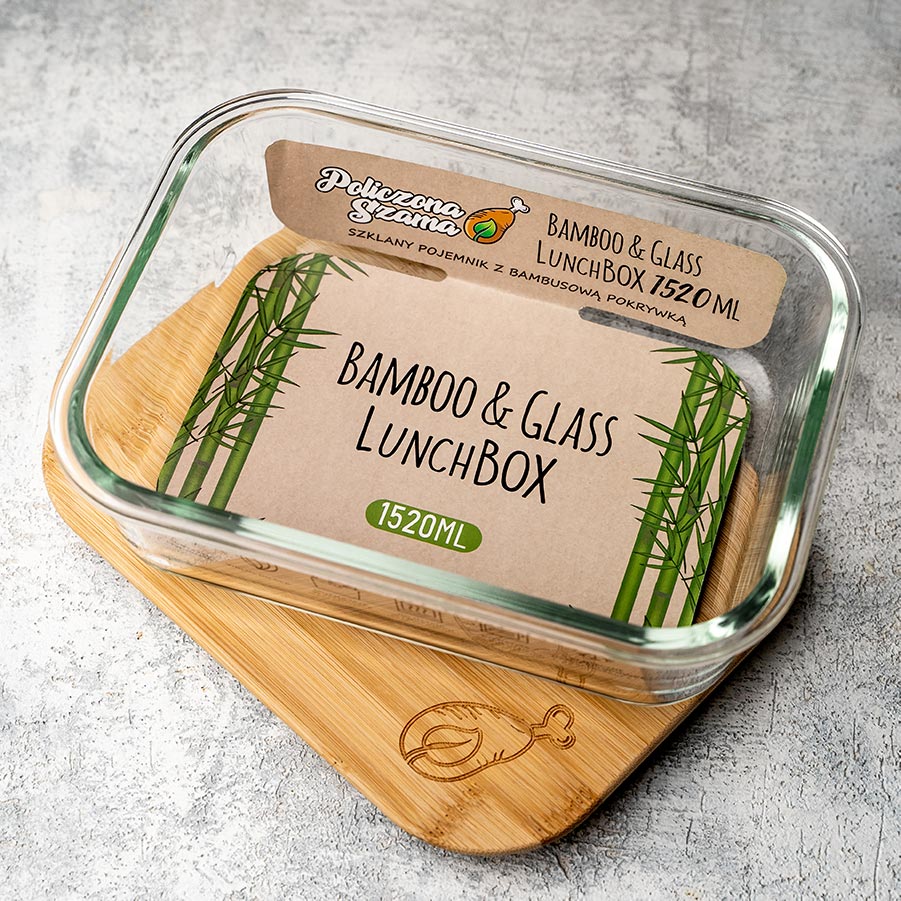 Szklany pojemnik LunchBOX na żywność - 1520 ml - z bambusową pokrywką