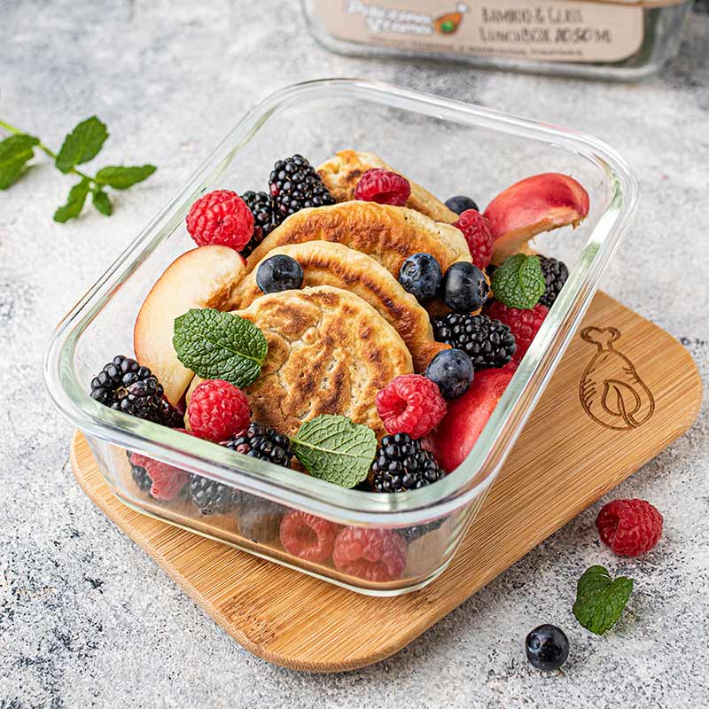 Zestaw Byka - 4 x pojemnik Szklany Lunchbox na żywność 1050 ml + ściągacz
