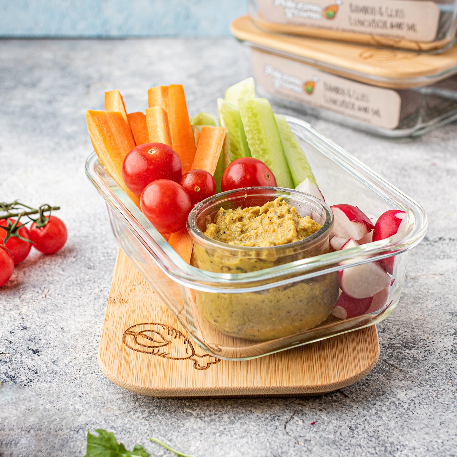 Szklany pojemnik LunchBOX na żywność - 640 ml - z bambusową pokrywką