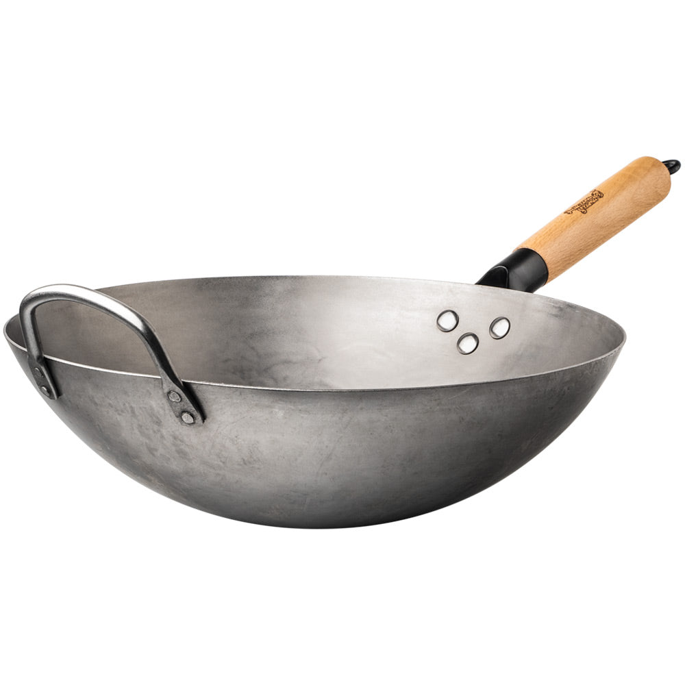 WOK ze stali węglowej - oryginalny ręcznie kuty - 32 cm
