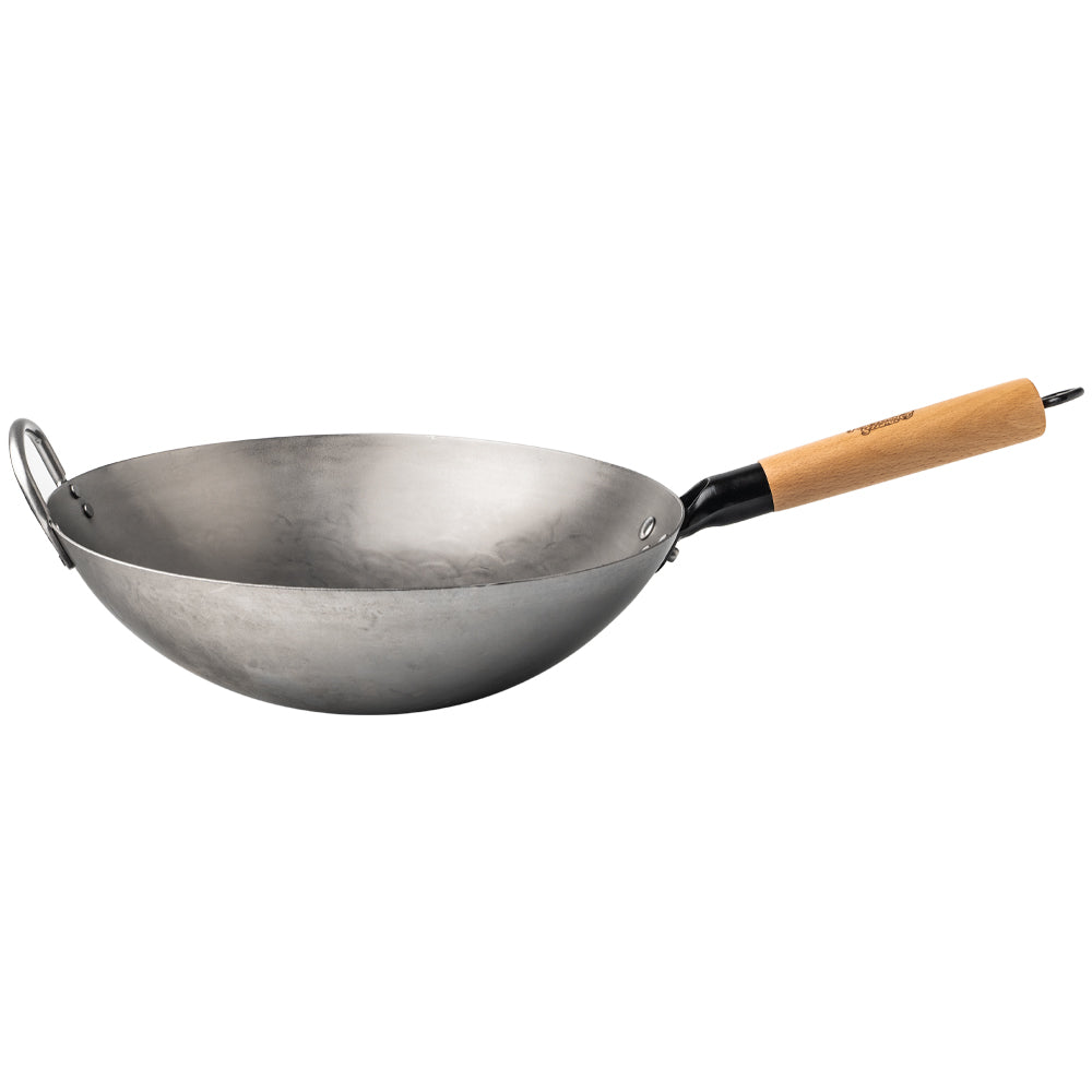 WOK ze stali węglowej - oryginalny ręcznie kuty - 32 cm