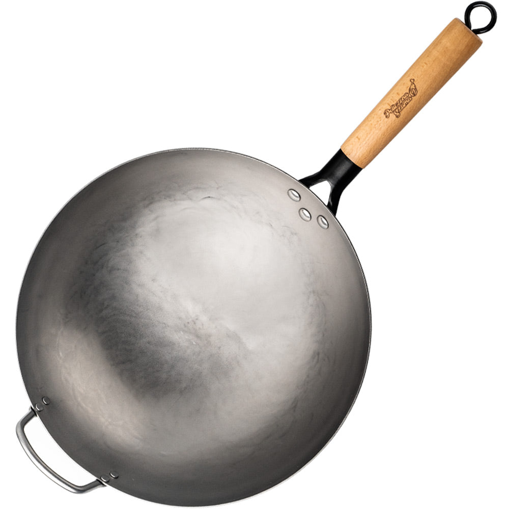 WOK ze stali węglowej - oryginalny ręcznie kuty - 32 cm