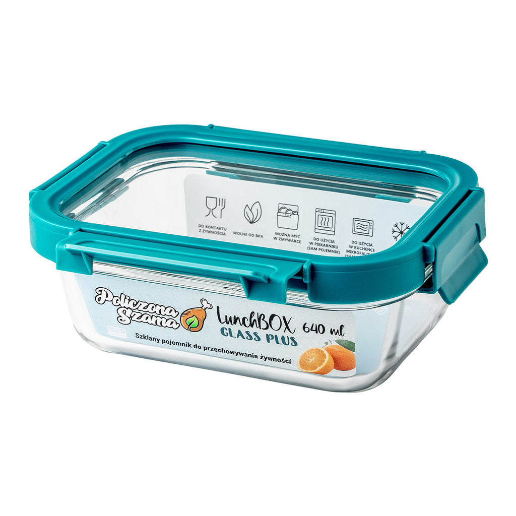 Square glass food container turquoise plastic lid 4 x 4  / 10 x 10 cm -  Frigoverre - Bormioli Rocco