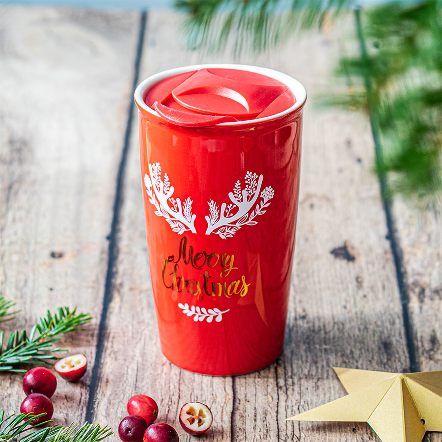 Zestaw kubków termicznych z pokrywką X-MAS - 2+2 - podwójne ścianki 380 ml