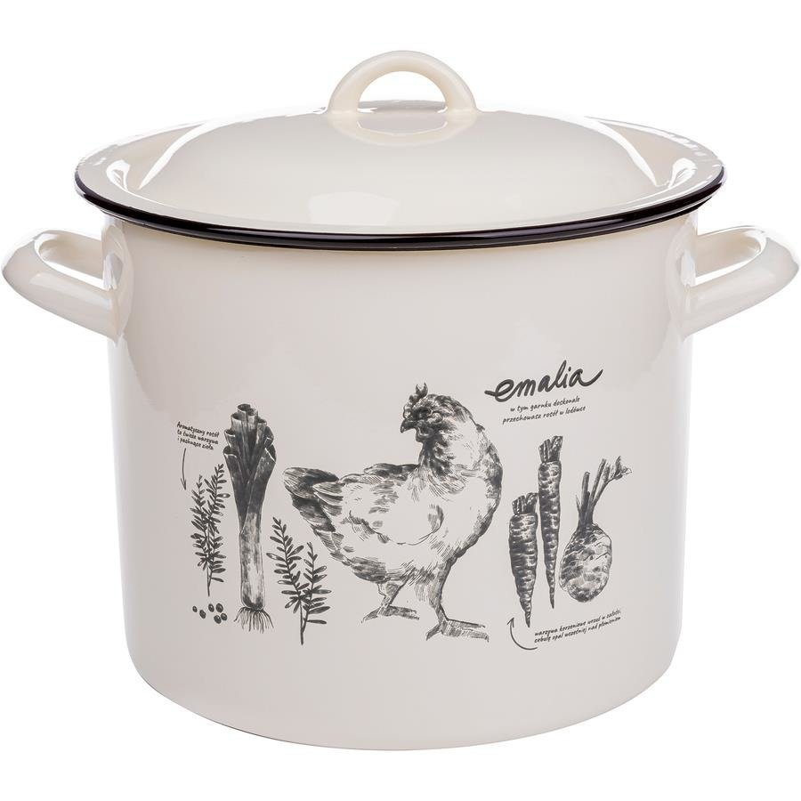 Garnek emaliowany 7,5 l wysoki na rosół z pokrywką - 23 cm